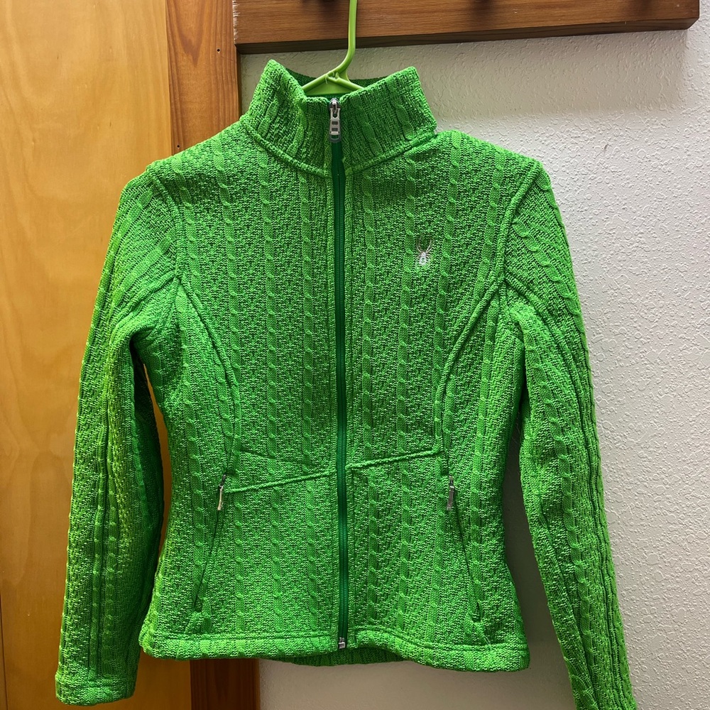 Spyder Bright Green cable knit Jacket XS